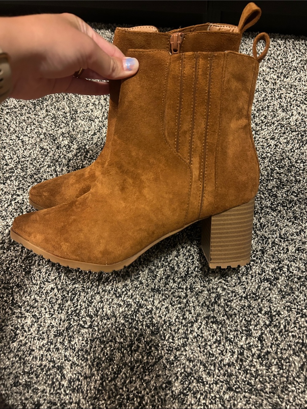 Maurices Tan Suede Block Heel Ankle Boots